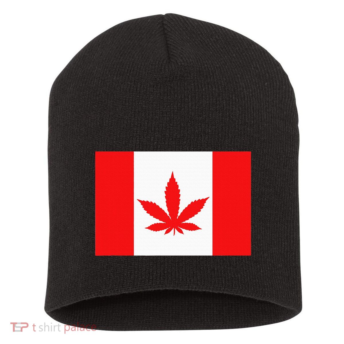 Canada Flag Marijuana Leaf Red Cannabis Canadian Short Acrylic Beanie