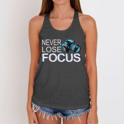 Camera Focus Motivation Never Lose Focus Women's Knotted Racerback Tank