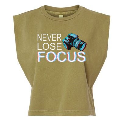 Camera Focus Motivation Never Lose Focus Garment-Dyed Women's Muscle Tee