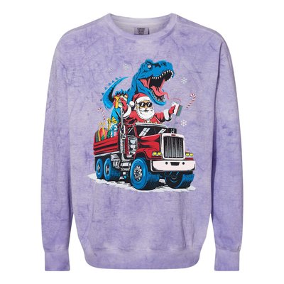 Christmas Family Matching Santa Truck Dinosaur Colorblast Crewneck Sweatshirt