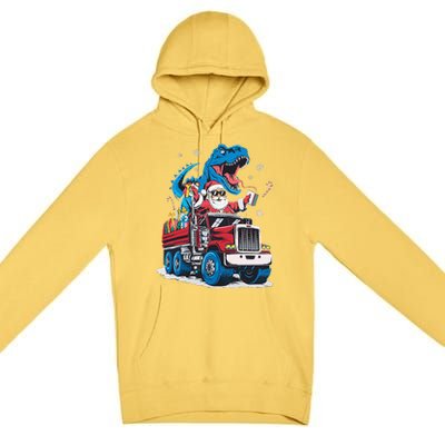 Christmas Family Matching Santa Truck Dinosaur Premium Pullover Hoodie