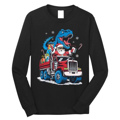 Christmas Family Matching Santa Truck Dinosaur Long Sleeve Shirt