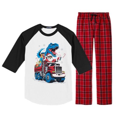 Christmas Family Matching Santa Truck Dinosaur Raglan Sleeve Pajama Set