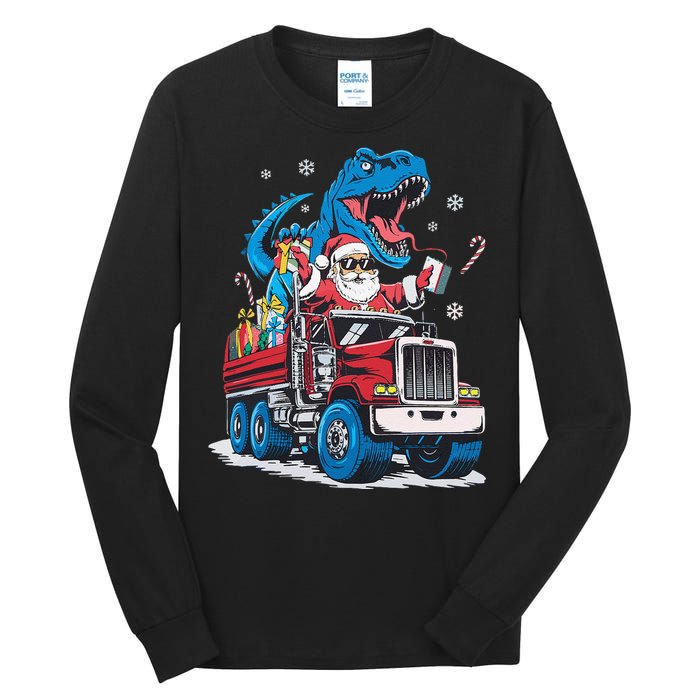 Christmas Family Matching Santa Truck Dinosaur Tall Long Sleeve T-Shirt