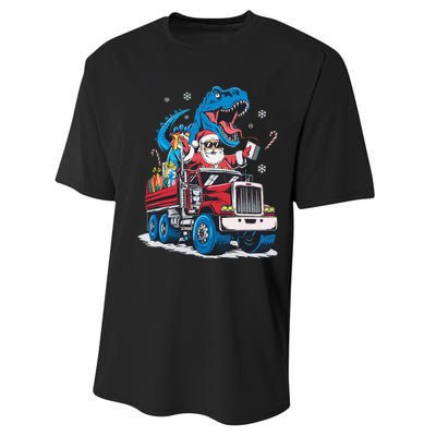 Christmas Family Matching Santa Truck Dinosaur Performance Sprint T-Shirt