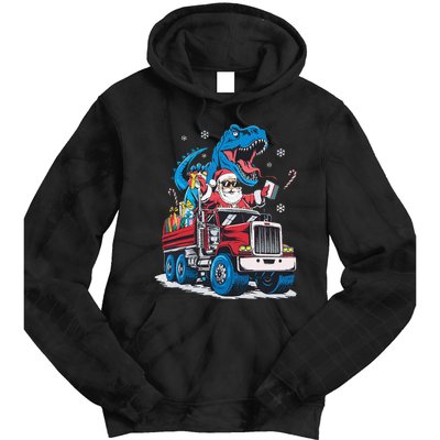 Christmas Family Matching Santa Truck Dinosaur Tie Dye Hoodie