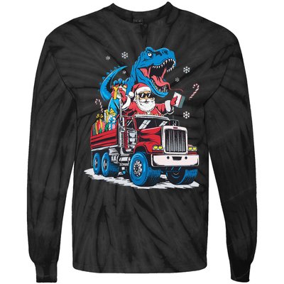 Christmas Family Matching Santa Truck Dinosaur Tie-Dye Long Sleeve Shirt