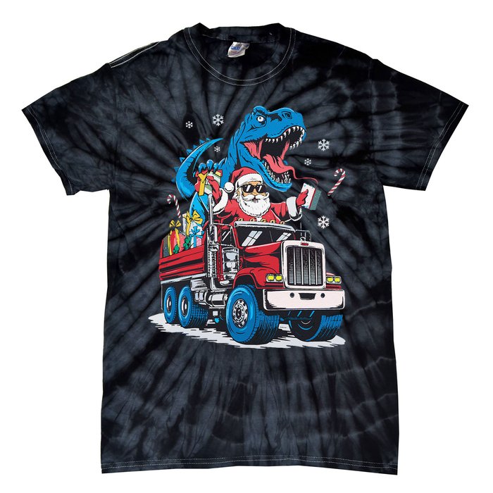 Christmas Family Matching Santa Truck Dinosaur Tie-Dye T-Shirt