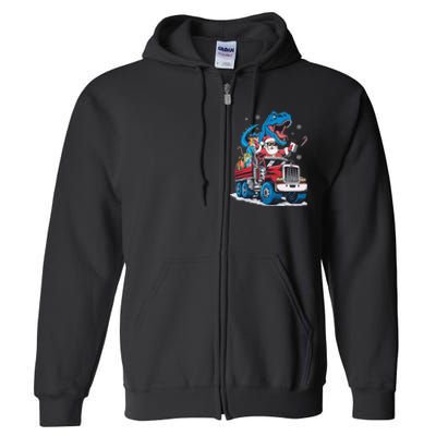 Christmas Family Matching Santa Truck Dinosaur Full Zip Hoodie