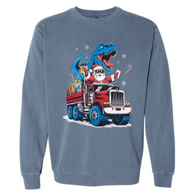 Christmas Family Matching Santa Truck Dinosaur Garment-Dyed Sweatshirt