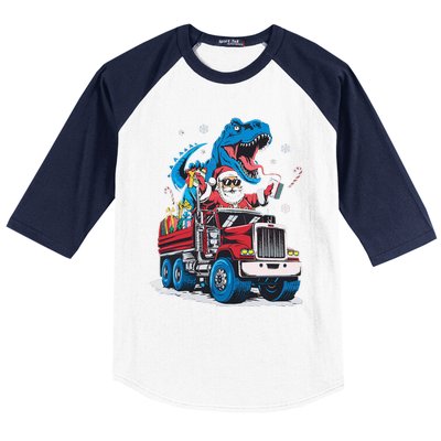 Christmas Family Matching Santa Truck Dinosaur Baseball Sleeve Shirt