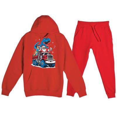 Christmas Family Matching Santa Truck Dinosaur Premium Hooded Sweatsuit Set