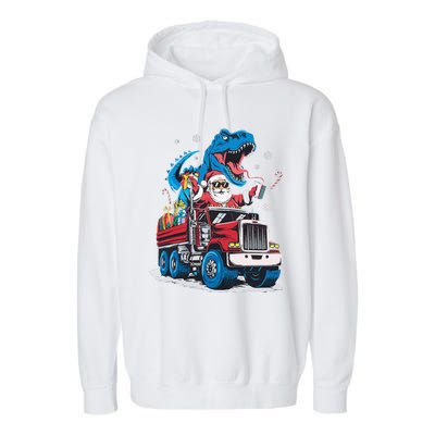 Christmas Family Matching Santa Truck Dinosaur Garment-Dyed Fleece Hoodie