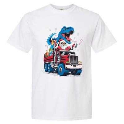 Christmas Family Matching Santa Truck Dinosaur Garment-Dyed Heavyweight T-Shirt