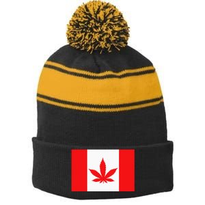 Canada Flag Marijuana Leaf Red Cannabis Canadian Stripe Pom Pom Beanie