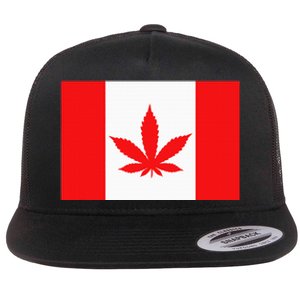 Canada Flag Marijuana Leaf Red Cannabis Canadian Flat Bill Trucker Hat