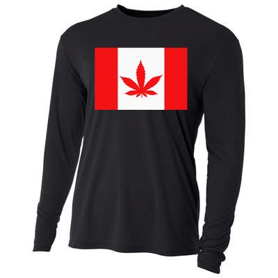 Canada Flag Marijuana Leaf Red Cannabis Canadian Cooling Performance Long Sleeve Crew