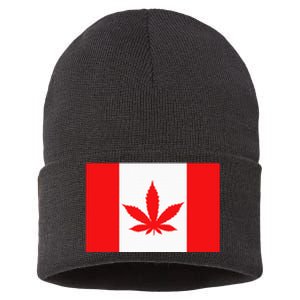 Canada Flag Marijuana Leaf Red Cannabis Canadian Sustainable Knit Beanie