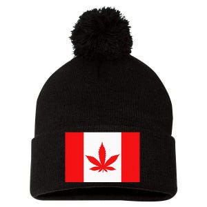 Canada Flag Marijuana Leaf Red Cannabis Canadian Pom Pom 12in Knit Beanie