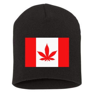 Canada Flag Marijuana Leaf Red Cannabis Canadian Short Acrylic Beanie