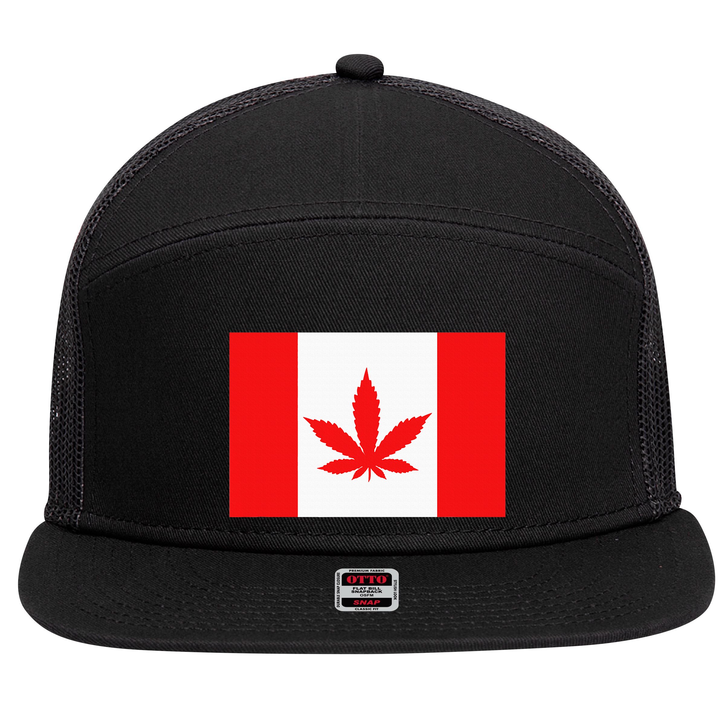 Canada Flag Marijuana Leaf Red Cannabis 7 Panel Mesh Trucker Snapback Hat