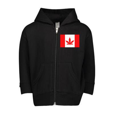 Canada Flag Marijuana Leaf Red Cannabis Toddler Zip Fleece Hoodie