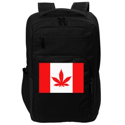 Canada Flag Marijuana Leaf Red Cannabis Impact Tech Backpack