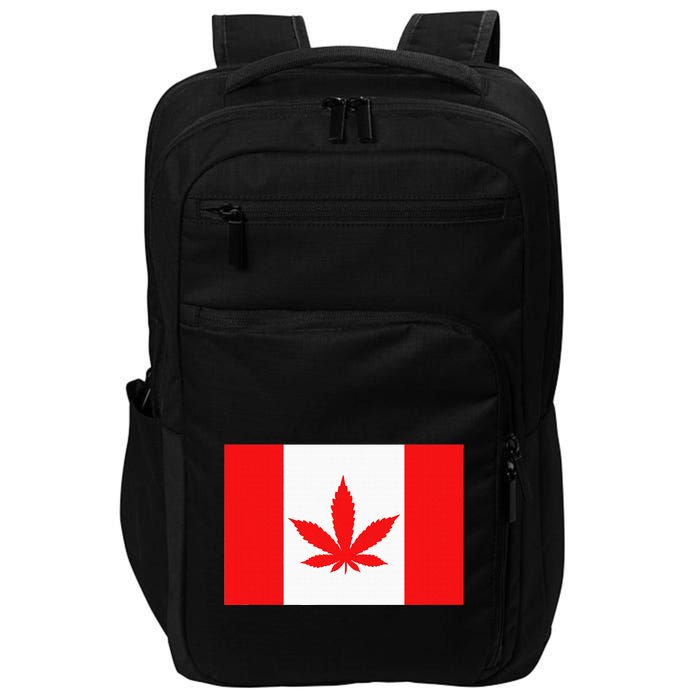 Canada Flag Marijuana Leaf Red Cannabis Impact Tech Backpack