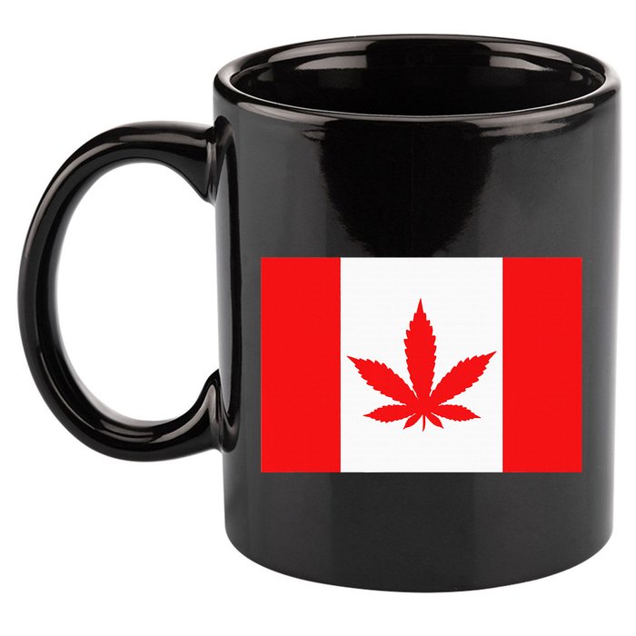 Canada Flag Marijuana Leaf Red Cannabis 11oz C Handle Ceramic Mug