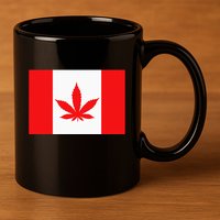 Canada Flag Marijuana Leaf Red Cannabis 11oz C Handle Ceramic Mug