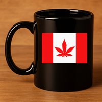 Canada Flag Marijuana Leaf Red Cannabis 11oz C Handle Ceramic Mug