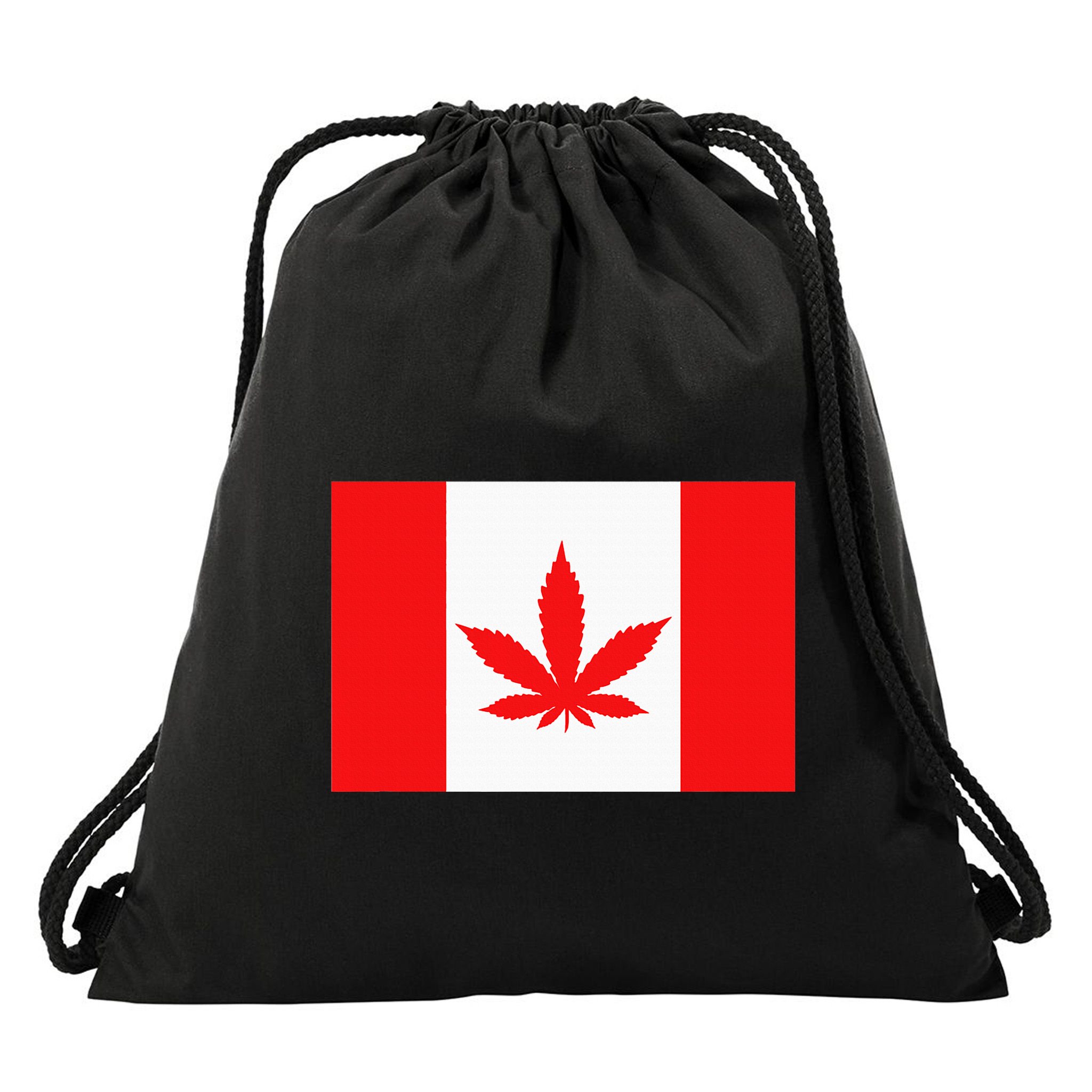 Canada Flag Marijuana Leaf Red Cannabis Drawstring Bag