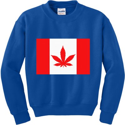 Canada Flag Marijuana Leaf Red Cannabis Kids Sweatshirt