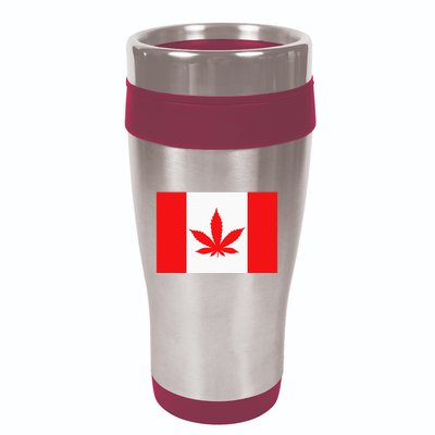 Canada Flag Marijuana Leaf Red Cannabis 16oz Travel Tumbler