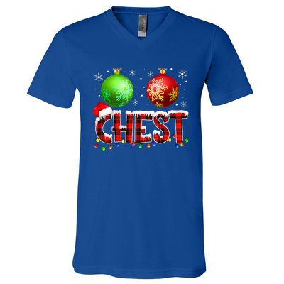 Chestnuts Funny Matching Couples Christmas Lights Nuts Chest  V-Neck T-Shirt