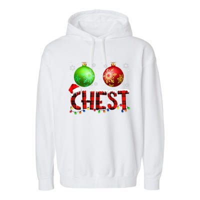 Chestnuts Funny Matching Couples Christmas Lights Nuts Chest  Garment-Dyed Fleece Hoodie