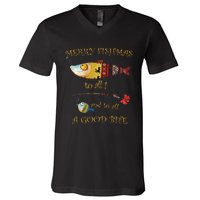 Christmas FishermanS Merry Fishmas To All Fishing V-Neck T-Shirt