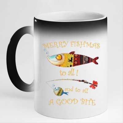 Christmas FishermanS Merry Fishmas To All Fishing 11oz Black Color Changing Mug