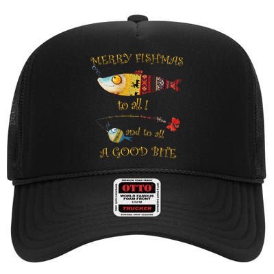 Christmas FishermanS Merry Fishmas To All Fishing High Crown Mesh Back Trucker Hat