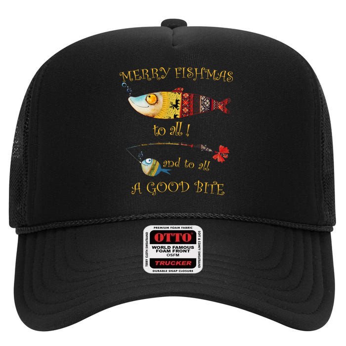 Christmas FishermanS Merry Fishmas To All Fishing High Crown Mesh Back Trucker Hat