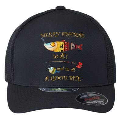 Christmas FishermanS Merry Fishmas To All Fishing Flexfit Unipanel Trucker Cap