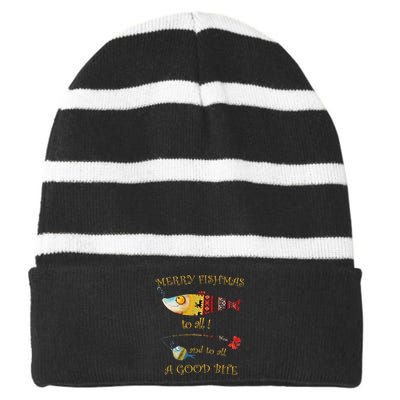 Christmas FishermanS Merry Fishmas To All Fishing Striped Beanie with Solid Band