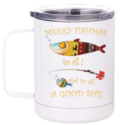 Christmas FishermanS Merry Fishmas To All Fishing 12 oz Stainless Steel Tumbler Cup