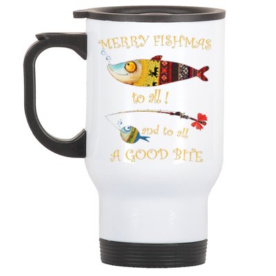 Christmas FishermanS Merry Fishmas To All Fishing Stainless Steel Travel Mug