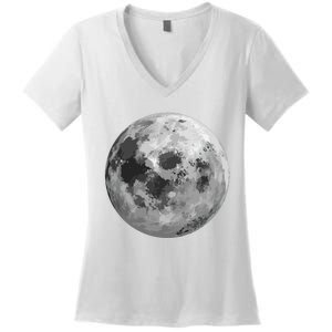 Cool Full Moon Luna Graphic Space Astronomy Science Women's V-Neck T-Shirt