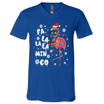 Christmas Falala Mingo Flamingo With Christmas Great Gift V-Neck T-Shirt