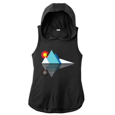 Colorado Flag Mountain Ladies PosiCharge Tri-Blend Wicking Draft Hoodie Tank