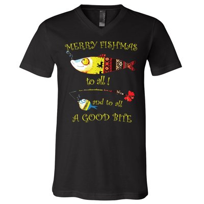 Christmas Fishermans Merry Fishmas To All Fishing V-Neck T-Shirt