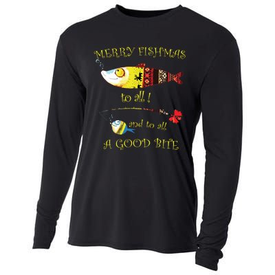 Christmas Fishermans Merry Fishmas To All Fishing Cooling Performance Long Sleeve Crew