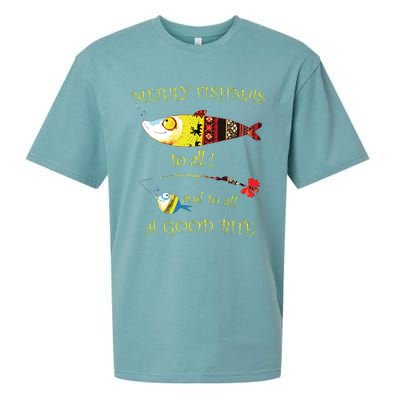 Christmas Fishermans Merry Fishmas To All Fishing Sueded Cloud Jersey T-Shirt